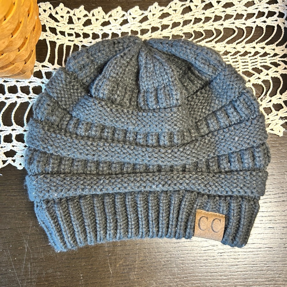 C.C Gray Knit Beanie Hat Winter Warm One Size Acrylic